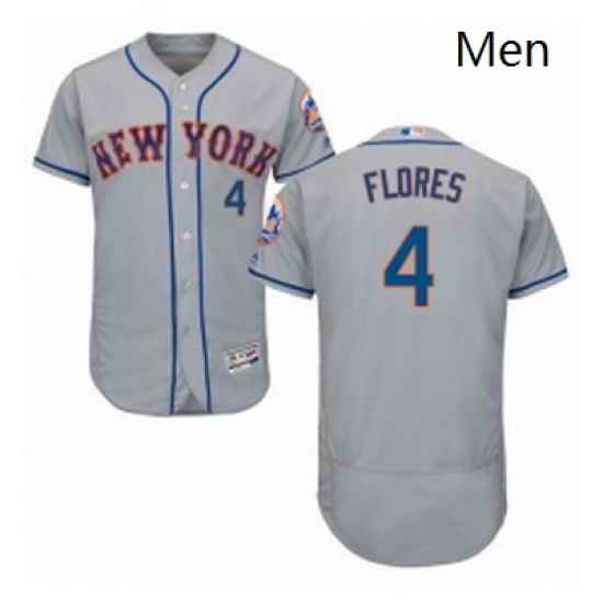 Mens Majestic New York Mets 4 Wilmer Flores Grey Road Flex Base Authentic Collection MLB Jersey
